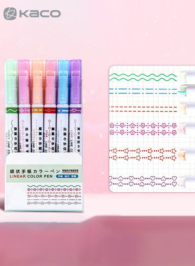 كاكو مجموعة أقلام تحديد الخطوط المتموجة المكونة من 6 أقلام حبر فلورسنت، مجموعة فنية يدوية برأس واحد للمدرسة والمكتب، ألوان متنوعة، جاهزة للمدرسة - Image 1